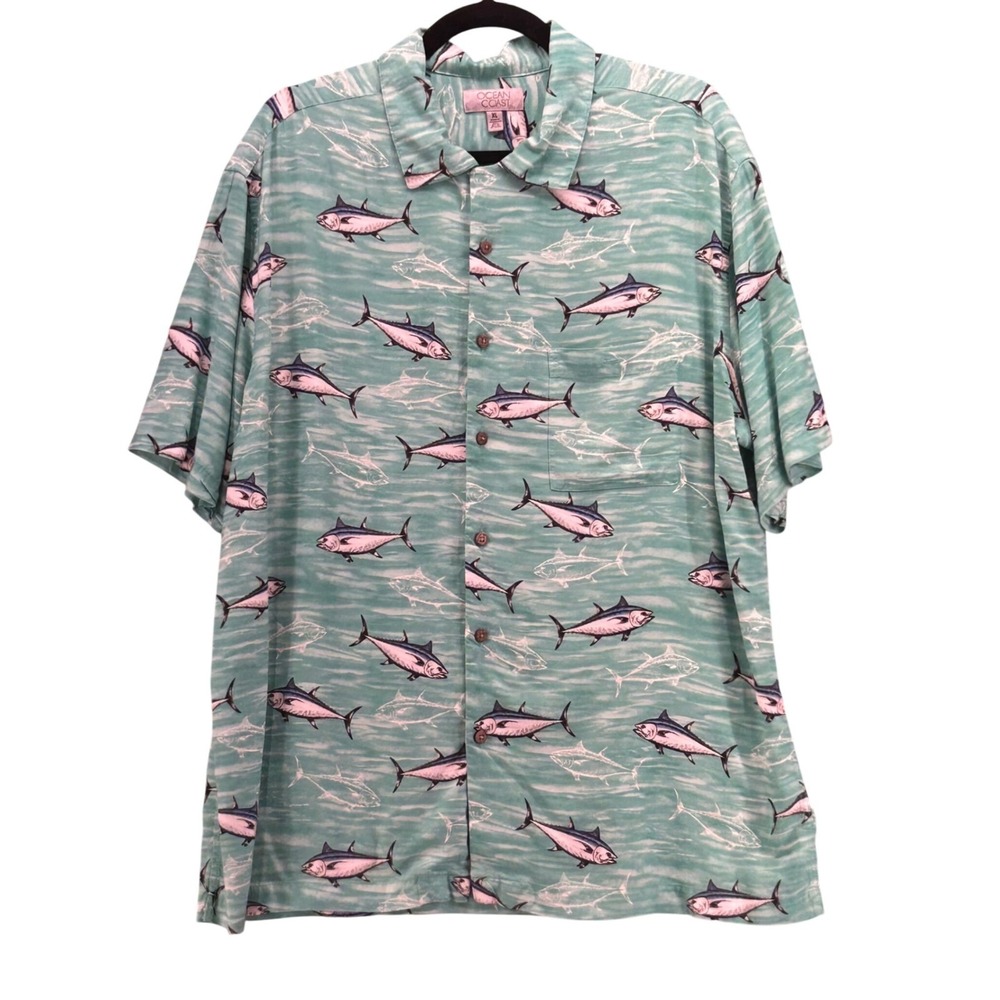 Ocean Coast Hawaiian‎ Shirt Green XL